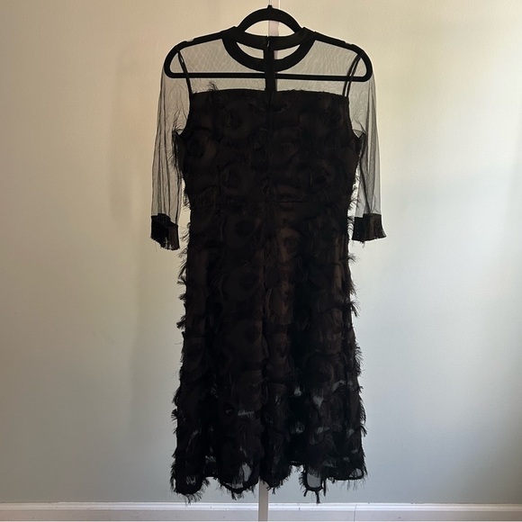 Black Textured Sheer Sleeve Dress - Picture 4 of 6